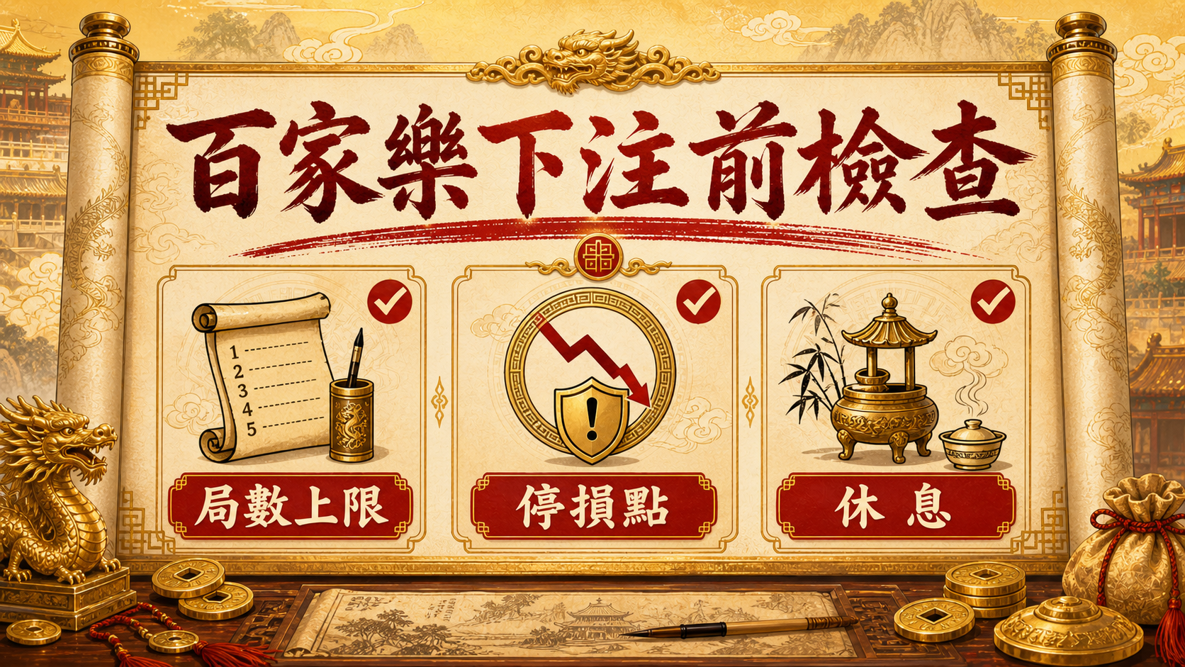 秦皇娛樂城百家樂下注前檢查圖,提醒局數上限、停損點與休息