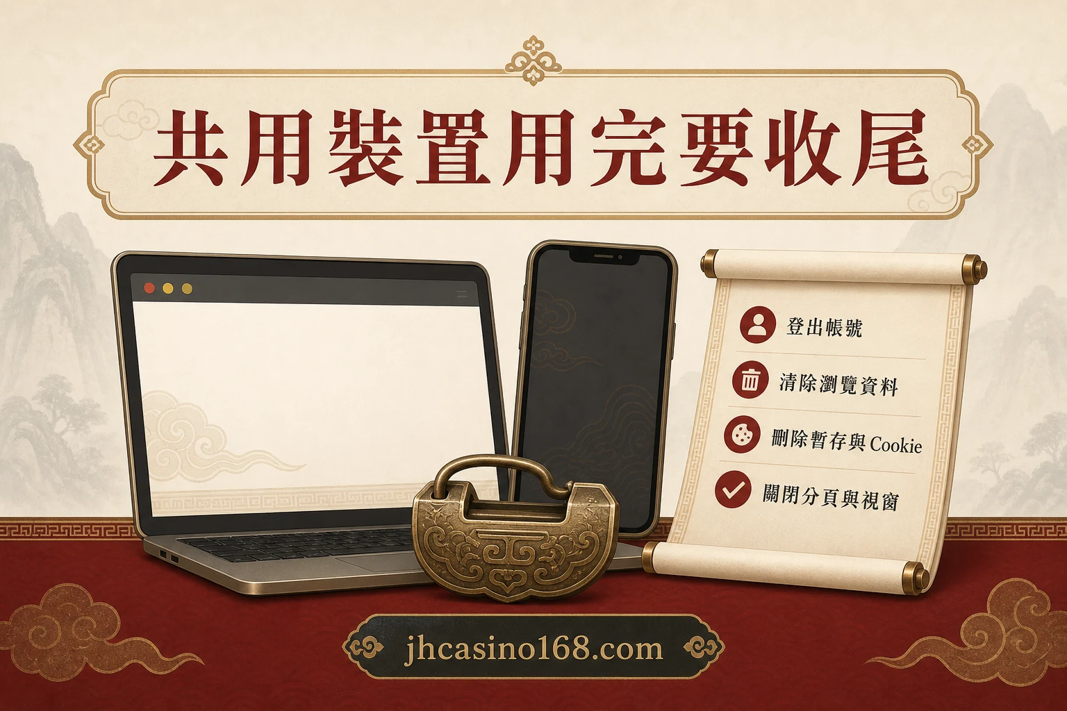 借用電腦或共用手機登入後,登出之外還要檢查哪些資料?