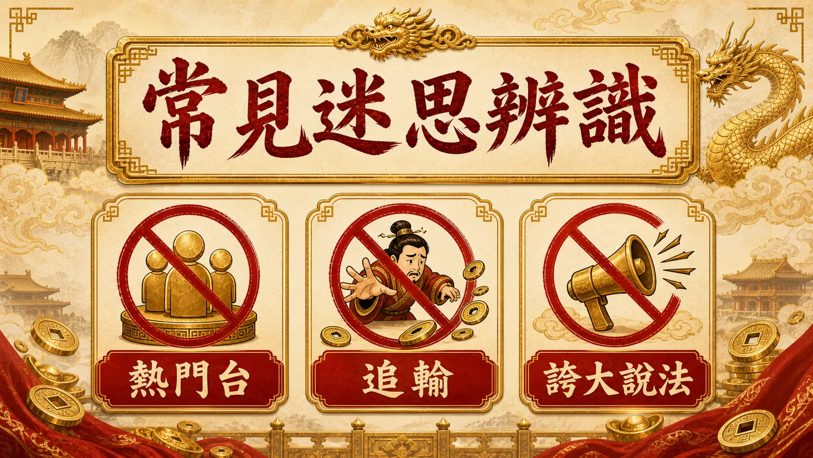 秦皇娛樂城常見迷思辨識圖，提醒熱門台、追輸與誇大說法要避開