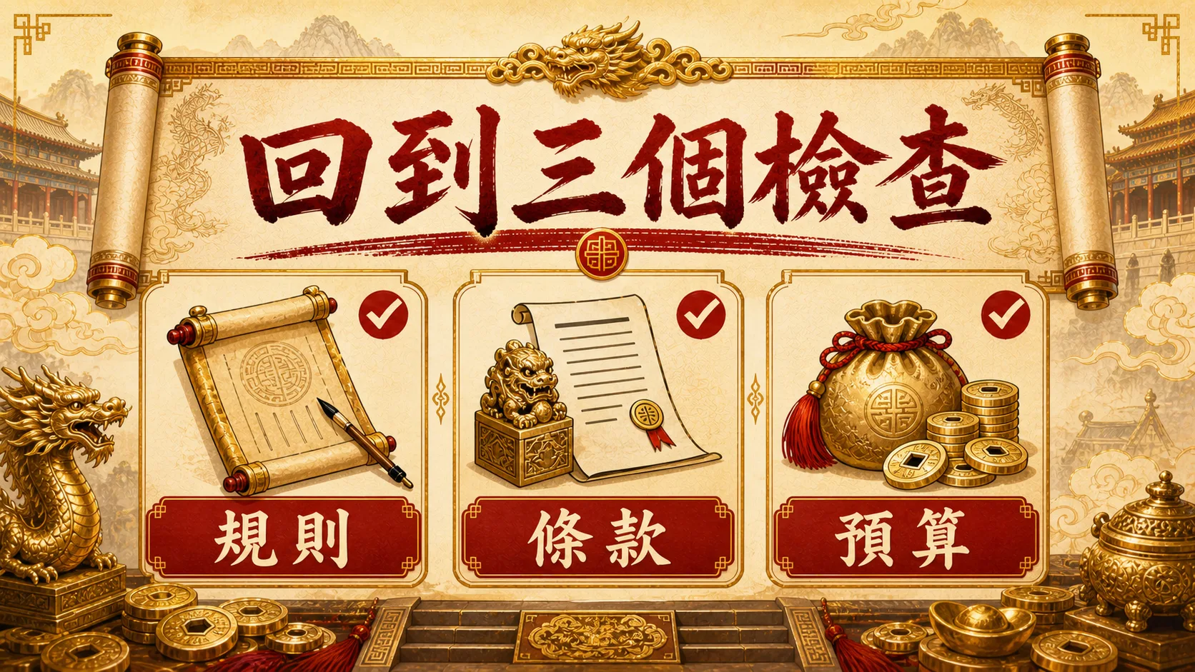 秦皇娛樂城回到三個檢查圖，包含規則、條款與預算