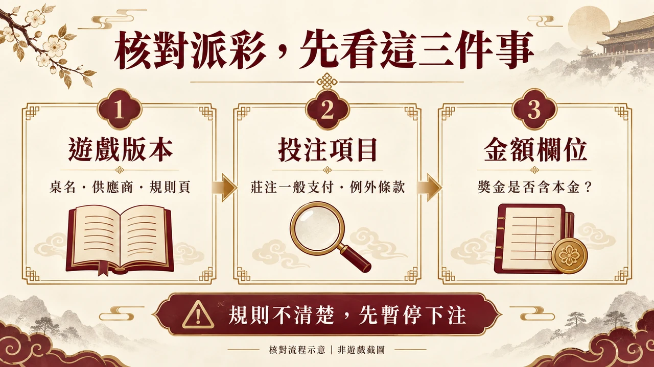 派彩核對:遊戲版本、投注項目與金額欄位,規則不明時暫停下注